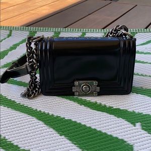 Glazed Calfskin Small Boy Flap Black